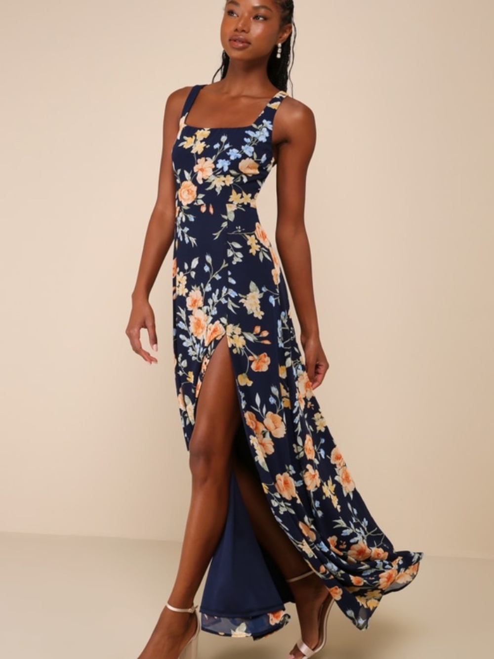 Lulus Remarkable Arrival Navy Blue Floral Sleeveless Maxi Dress - Size XL